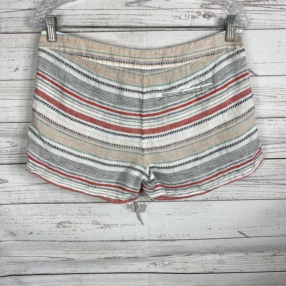 Joie Merci Shorts Size 2 White Black Red Orange Striped Linen - Picture 5 of 8